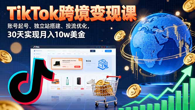 TikTok跨境变现课：账号起号、独立站搭建、投流优化，30天实现月入10w美金-8U创业网