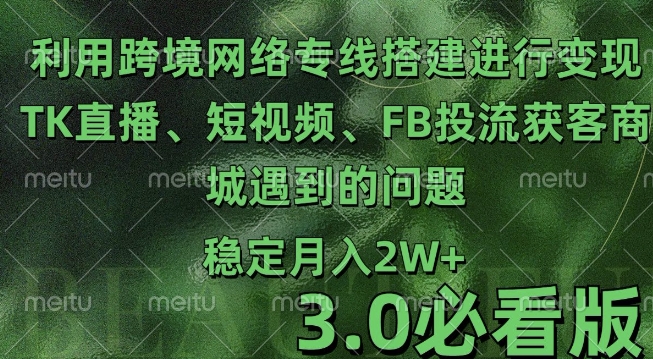 利用跨境电商网络及搭建TK直播、短视频、FB投流获客以及商城遇到的问题进行变现3.0必看版【揭秘】-8U创业网
