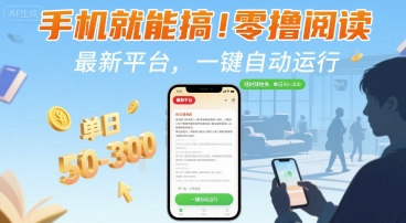 手机就能搞！零撸阅读挂G，最新平台，一键自动运行，随时随地挣，单日50-3张+【揭秘】-8U创业网