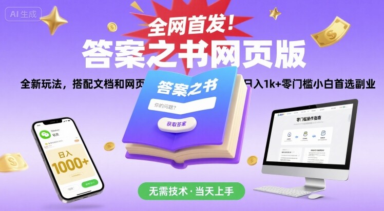 全网首发！答案之书网页版，全新玩法，搭配文档和网页，日入1k+零门槛小白首选副业【揭秘】-8U创业网