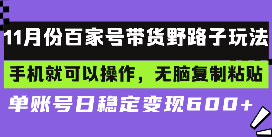 百家号带货野路子玩法 手机就可以操作，无脑复制粘贴 单账号日稳定变现…-8U创业网