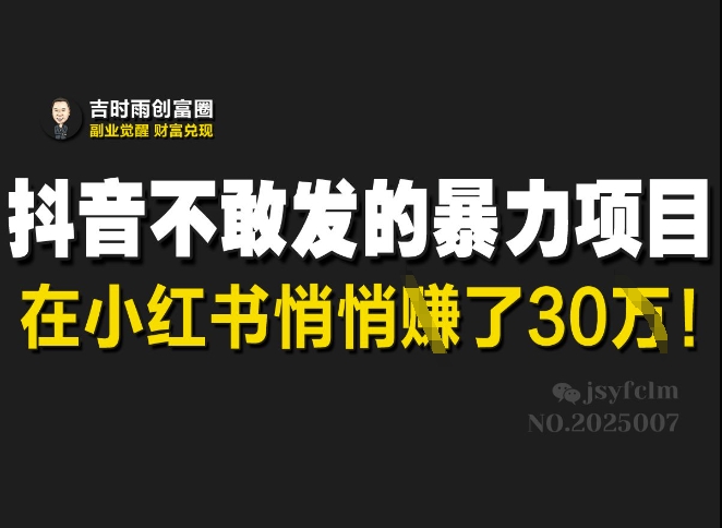 抖音不敢发的暴利项目，在小红书悄悄挣了30W-8U创业网