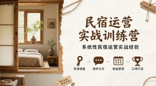 民宿运营实战训练营，系统性民宿运营实战经验-8U创业网