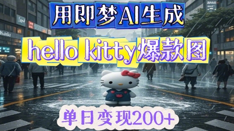 用即梦AI生成Hello Kitty爆款图，单日变现2张-8U创业网