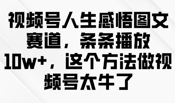 视频号人生感悟图文赛道，条条播放10w+，这个方法做视频号太牛了-8U创业网