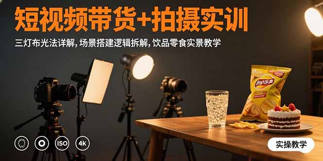 （15540期）短视频带货+拍摄实训：三灯布光法详解,场景搭建逻辑拆解,饮品零食实景教学-8U创业网