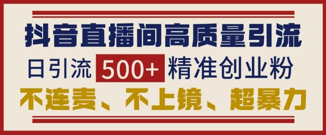 抖音直播间引流创业粉，无需连麦、不用上镜、超暴力，日引流500+高质量精准创业粉-8U创业网