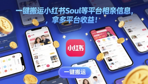 一键搬运小红书Soul等平台相亲信息，拿多平台收益!-8U创业网