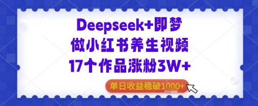 Deepseek+即梦做小红书养生视频17个作品涨粉3W+单日收益几张-8U创业网