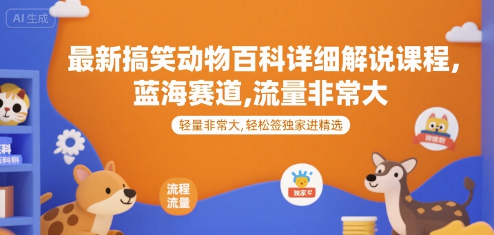 最新搞笑动物百科详细解说课程，蓝海赛道，流量非常大，轻松签独家进精选-8U创业网