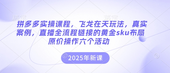 拼多多实操课程，飞龙在天玩法，真实案例，直播全流程链接的黄金sku布局原价操作六个活动-8U创业网