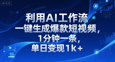 利用AI工作流一键生成爆款短视频，1分钟一条，单日变现1k+-8U创业网