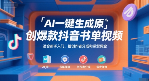 AI一键生成原创爆款抖音书单视频，适合新手入门，撸创作者分成和带货佣金【揭秘】-8U创业网