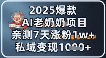 2025爆款 AI 老奶奶项目：亲测 7 天涨粉 1W+，私域变现 1k+-8U创业网