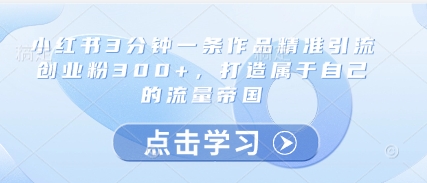 小红书3分钟一条作品精准引流创业粉300+，打造属于自己的流量帝国-8U创业网