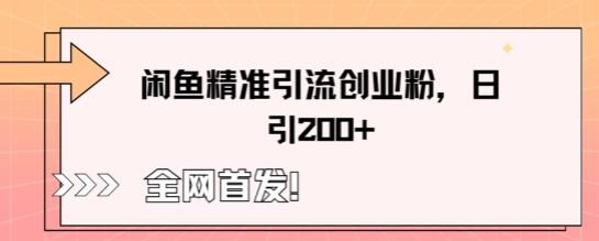 闲鱼精准引流创业粉，轻松日引200+-8U创业网