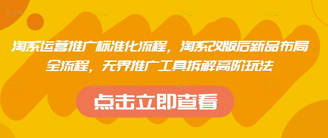 淘系运营推广标准化流程，​淘系改版后新品布局全流程，无界推广工具拆解高阶玩法-8U创业网