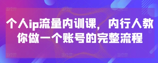 个人ip流量内训课，内行人教你做一个账号的完整流程-8U创业网