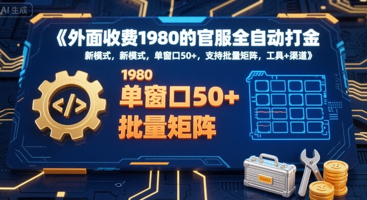 外面收费1980的官服全自动打金，新模式，单窗口50+，支持批量矩阵，工具+渠道【揭秘】-8U创业网