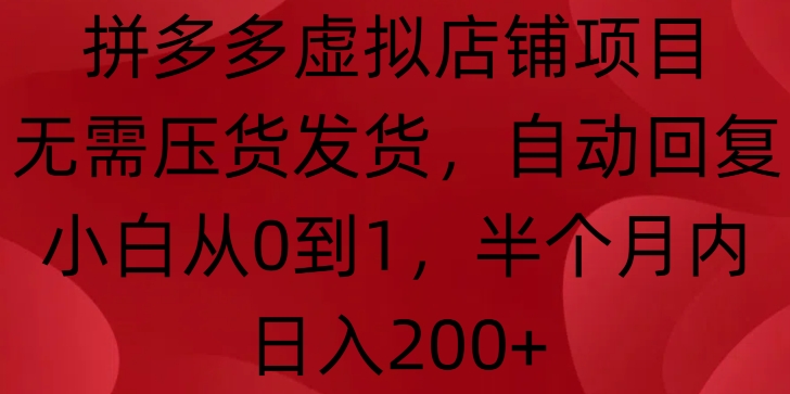 拼多多虚拟店铺项目，无需压货发货，自动回复，小白从0到1，半个月内日入200+【揭秘】-8U创业网