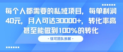 每个人都需要的私域项目，每单利润40米，月入可达3W+，转化率高 甚至能做到100%的转化-8U创业网