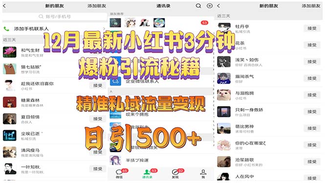 12月最新小红书3分钟爆粉引流秘籍 精准私域流量变现 日引500+-8U创业网