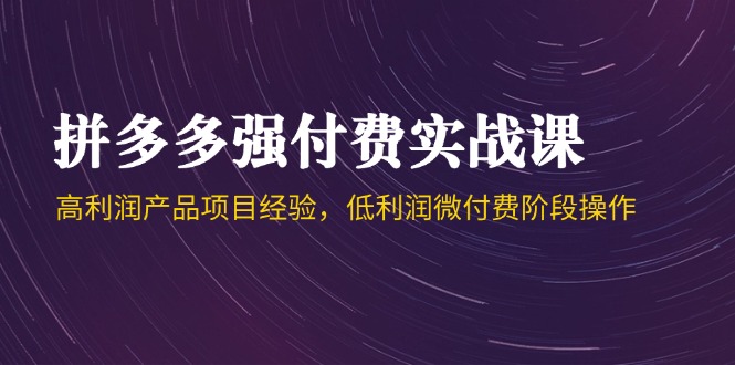 （14874期）拼多多强付费实战课-44期，高利润产品项目经验，低利润微付费阶段操作-8U创业网