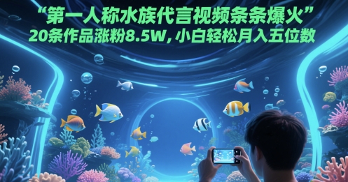 第一人称水族代言视频条条爆火，20条作品涨粉8.5W，小白轻松月入五位数-8U创业网