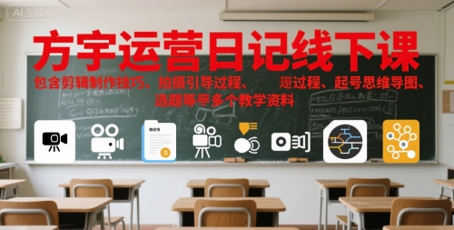方宇运营日记线下课，包含剪辑制作技巧、拍摄引导过程、起号思维导图、选题等多个教学资料-8U创业网
