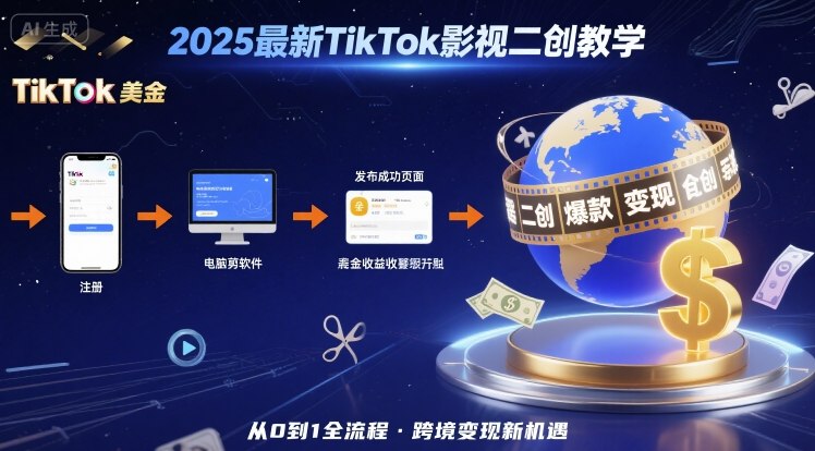 2025年最新TikTok影视二创教学，从注册到发布撸美金全流程，跨境变现新机遇-8U创业网