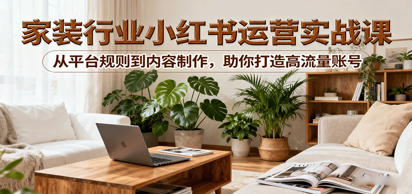 小红书家装行业运营实战课：从平台规则到内容制作，助你打造高流量账号-8U创业网