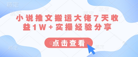 小说推文搬运大佬7天收益1W+实操经验分享-8U创业网