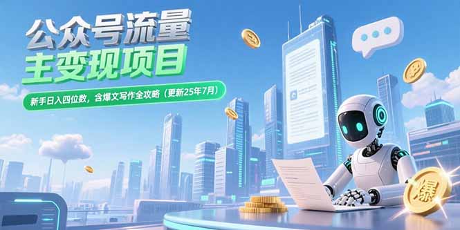 （15340期）公众号流量主变现项目，新手日入四位数，含爆文写作全攻略(更新25年7月)-8U创业网