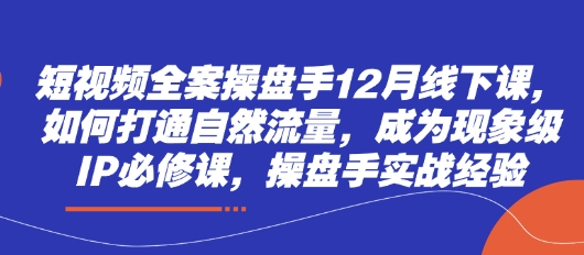 短视频全案操盘手12月线下课，如何打通自然流量，成为现象级IP必修课，操盘手实战经验-8U创业网