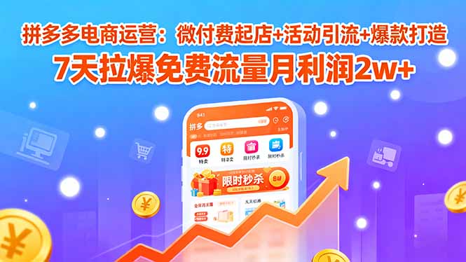 拼多多电商运营：微付费起店+活动引流+爆款打造 7天拉爆免费流量月利润2w+-8U创业网