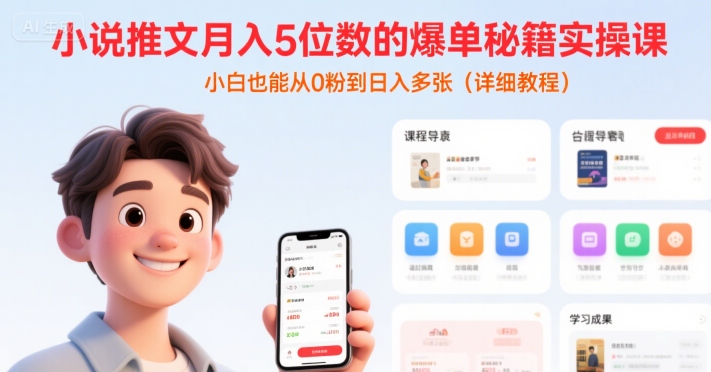 小说推文月入5位数的爆单秘籍实操课，，小白也能从0粉到日入多张(详细教程)-8U创业网