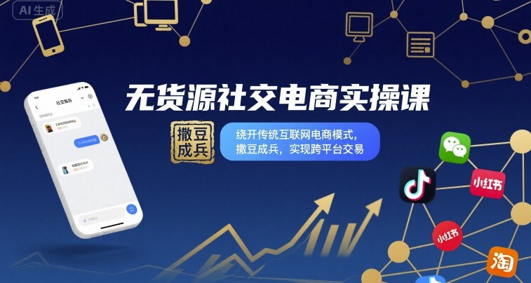 无货源社交电商实操课，绕开传统互联网电商模式，撒豆成兵，实现跨平台交易-8U创业网