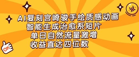 AI复刻宫崎骏手绘质感动画，智能生成治愈系短片，单日自然流量激增，收益直达四位数-8U创业网