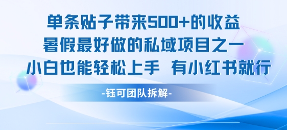 单条贴子带来5张的收益，暑假最好做的私域项目之一，小白也能轻松上手，有小红书就行-8U创业网