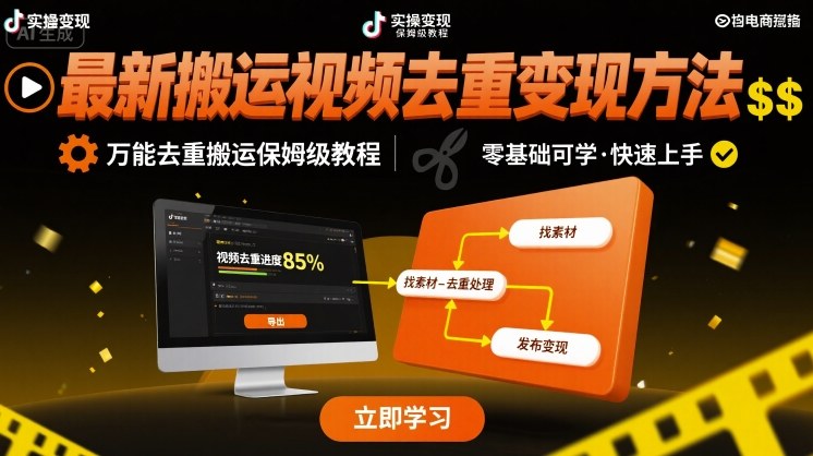 最新搬运视频去重变现方法，万能去重搬运保姆级教程-8U创业网