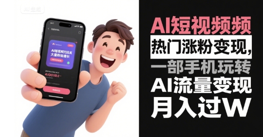 AI短视频热门涨粉变现，一部手机玩转AI流量变现，月入过W-8U创业网