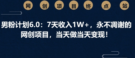 男粉计划6.0：7天收入1W+，永不凋谢的网创项目，当天做当天变现-8U创业网