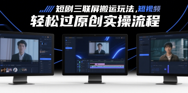 短剧三联屏搬运玩法，短剧搬运轻松过原创实操流程-8U创业网