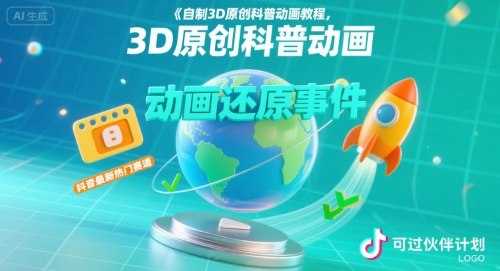 自制3D原创科普动画教程，动画还原事件，抖音最新热门赛道，可过伙伴计划-8U创业网