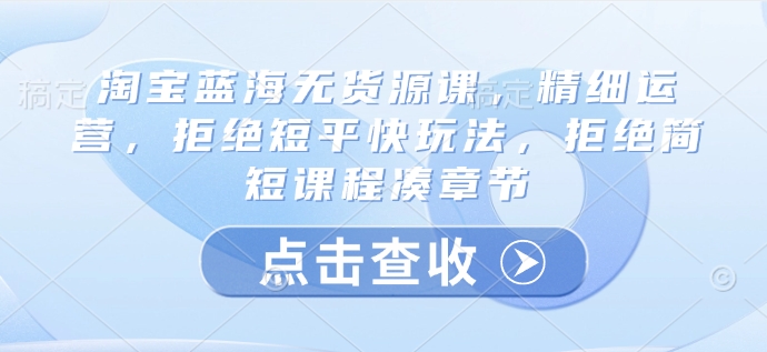 淘宝蓝海无货源课，精细运营，拒绝短平快玩法，拒绝简短课程凑章节-8U创业网