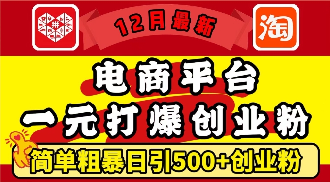 12月最新：电商平台1元打爆创业粉，简单粗暴日引500+精准创业粉，轻松月入过W【揭秘】-8U创业网