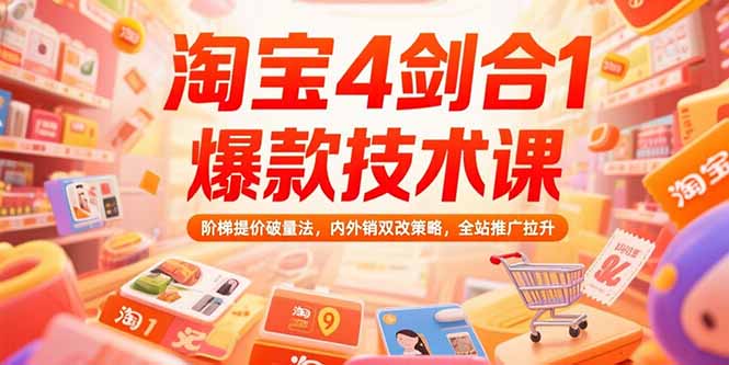（15415期）淘宝4剑合1爆款技术课，阶梯提价破量法，内外销双改策略，全站推广拉升-8U创业网