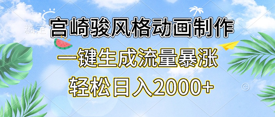 宫崎骏风格动画制作，一键生成流量暴涨，轻松日入2000+-8U创业网