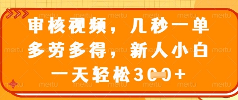 最新审核视频，几秒一单，多劳多得，新人小白一天轻松3张【揭秘】-8U创业网