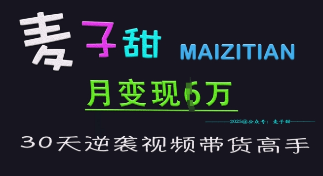 麦子甜30天逆袭视频带货高手，单月变现6W加特训营-8U创业网